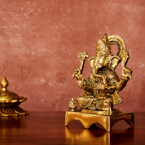 CREATUNIQ Ganesha Brass Idol with Antique Polish