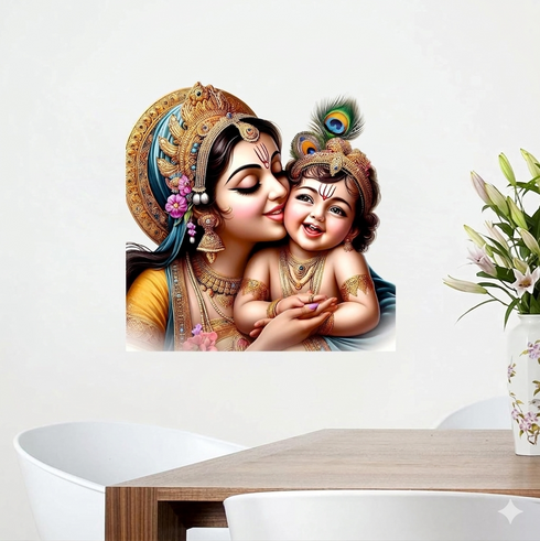 Maa Yashoda with Krishna Religious Theme PVC Vinyl Wall Sticker