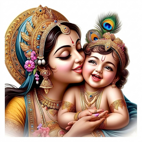 Maa Yashoda with Krishna Religious Theme PVC Vinyl Wall Sticker