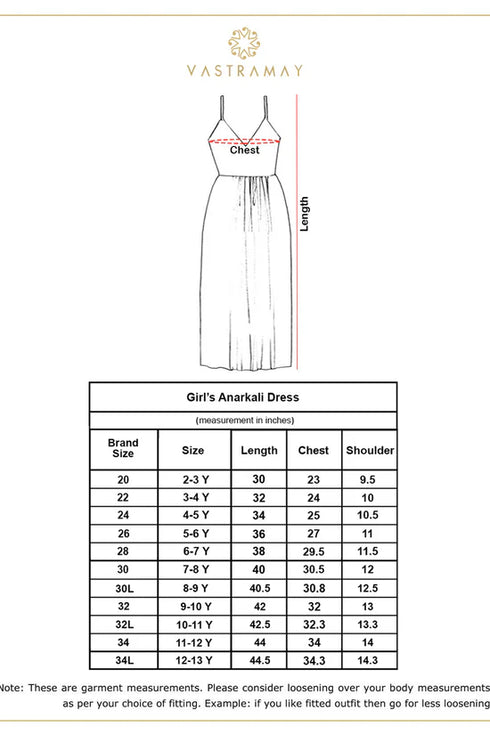 VASTRAMAY Girls' Peach Embroidered Sequins Net Long Anarkali Dress With Dupatta