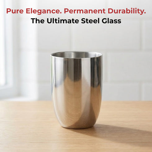 Vinod Stainless Steel Vento Glass Set of 6 300 ml Highest Grade Steel Mirror Finish Rust Free Easy to Clean and Dishwasher Safe