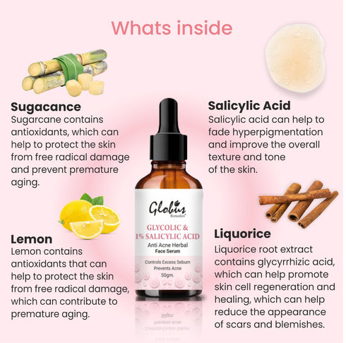 Globus Remedies Glycolic & 1% Salicylic Acid Anti Acne Face Serum