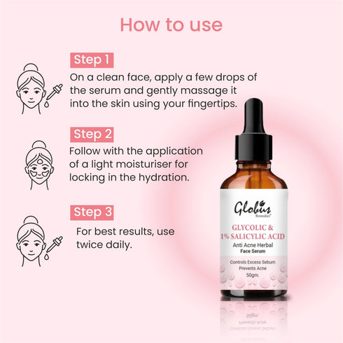 Globus Remedies Glycolic & 1% Salicylic Acid Anti Acne Face Serum