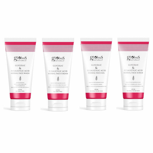 Globus Naturals Glycolic & 1% Salicylic Acid Anti-Acne Face Care Combo - Set of 4