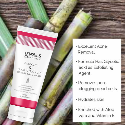 Globus Naturals Glycolic & 1% Salicylic Acid Anti-Acne Face Care Combo - Set of 4