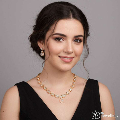 Golden Feather Drop Necklace Set