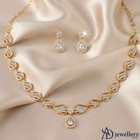 Golden Feather Drop Necklace Set