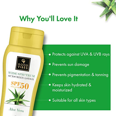 Good Vibes Aloe Vera Wide Spectrum Sunscreen Lotion SPF 50 120ml