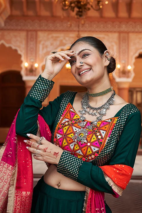 Shubhkala Green Color Ghagra Choli Online Shopping for Navratri