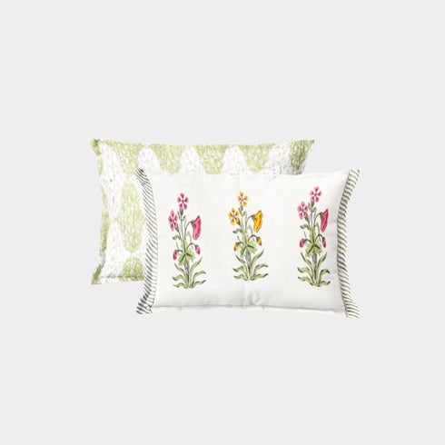 CREATUNIQ Green Jaali Floral Hand Printed Cotton Bedsheet