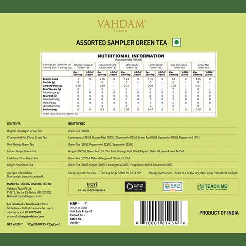 Vahdam Tea Green Tea Assortment Gift Set | 6 Variants