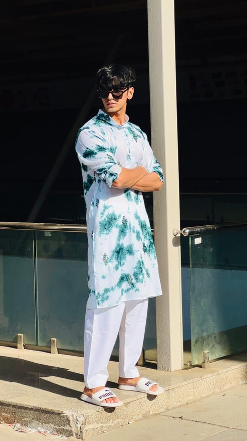 Kzari Green Rayon Batik Mirror Kurta