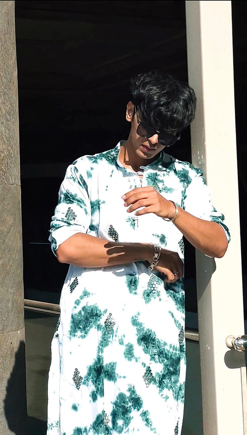 Kzari Green Rayon Batik Mirror Kurta