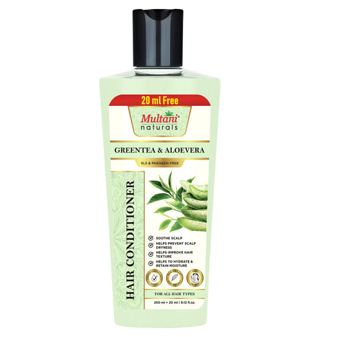 Multani Pharmaceuticals Limited Multani Naturals Greentea & Aloevera Hair Conditioner For Reducing Hair Fall Improving Hair Texture Strenghtening Hair Strands Dermatologically Tested SLS & paraben Free Suitable For All Hair Types