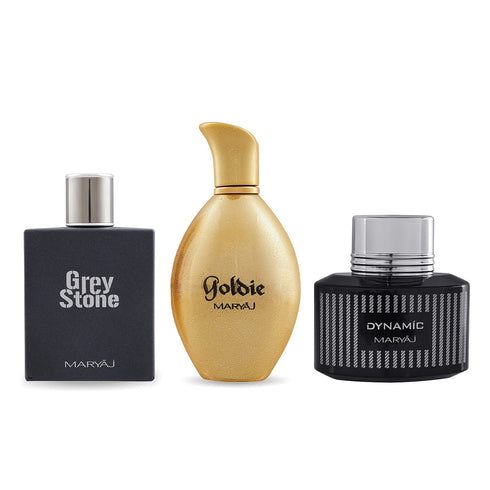 Ajmal Perfumes India Grey Stone, Goldie, Dynamic Perfume Pack of 3 Combo Unisex