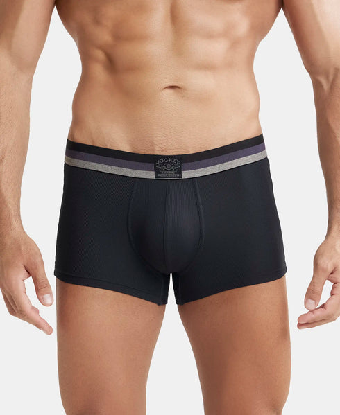Jockey Microfiber Elastane Stretch Rib Solid Trunk with Stay Dry Treatment | Black