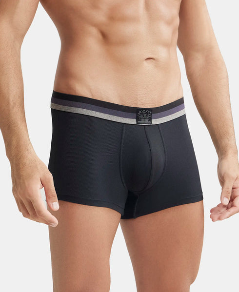 Jockey Microfiber Elastane Stretch Rib Solid Trunk with Stay Dry Treatment | Black