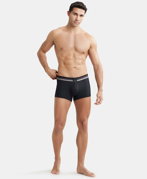 Jockey Microfiber Elastane Stretch Rib Solid Trunk with Stay Dry Treatment | Black