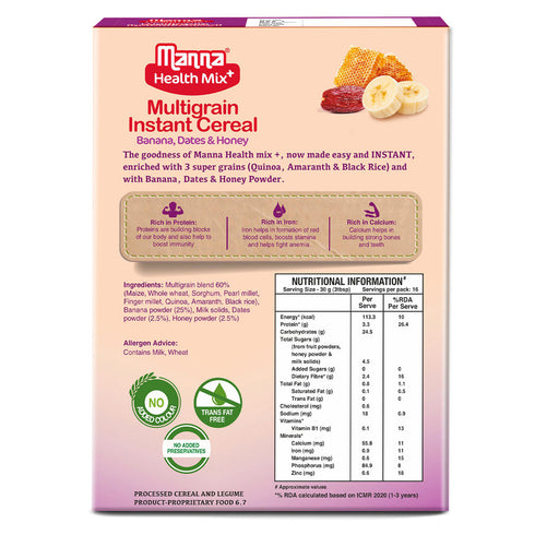 Manna Foods Health Mix Instant Baby Cereal Banana Date Powder and Honey