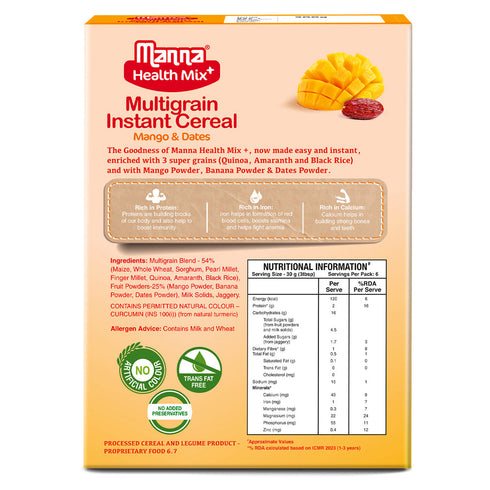 Manna Foods Health Mix Instant Baby Cereal Mango and Date Powder