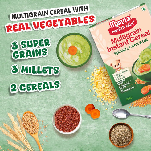 Manna Foods Health Mix Instant Baby Cereal Spinach, Carrot and Dal