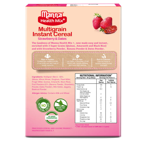 Manna Foods Health Mix Instant Baby Cereal Strawberry and Date Powder