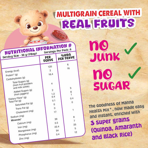 Manna Foods Health Mix Instant Baby Cereal Strawberry and Date Powder