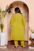 Miravan Womens Plus Size Muslin Yellow Kurta and Palazzo with Dupatta Set