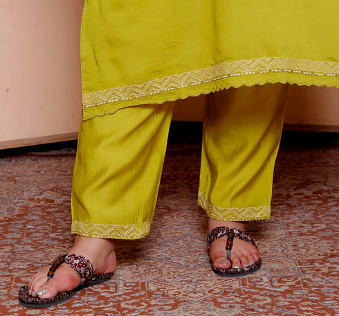 Miravan Womens Plus Size Muslin Yellow Kurta and Palazzo with Dupatta Set