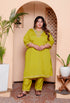 Miravan Womens Plus Size Muslin Yellow Kurta and Palazzo with Dupatta Set
