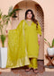 Miravan Womens Plus Size Muslin Yellow Kurta and Palazzo with Dupatta Set