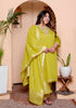 Miravan Womens Plus Size Muslin Yellow Kurta and Palazzo with Dupatta Set