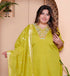 Miravan Womens Plus Size Muslin Yellow Kurta and Palazzo with Dupatta Set