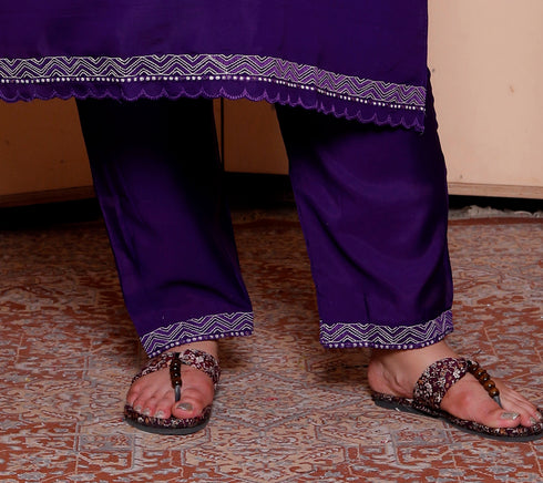 Miravan Womens Plus Size Purple Muslin Stright kurta and palazzo with dupatta Suit set