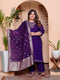 Miravan Womens Plus Size Purple Muslin Stright kurta and palazzo with dupatta Suit set
