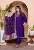 Miravan Womens Plus Size Purple Muslin Stright kurta and palazzo with dupatta Suit set