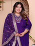 Miravan Womens Plus Size Purple Muslin Stright kurta and palazzo with dupatta Suit set