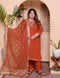 Miravan Womens Plus Size Orange Embroidery Straight Kurta with Palazzo and Dupatta set