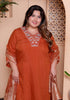 Miravan Womens Plus Size Orange Embroidery Straight Kurta with Palazzo and Dupatta set