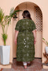 Miravan Womens Plus Size Pure Cotton Floral Printed Green Button Down A Line Midi Dress
