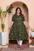 Miravan Womens Plus Size Pure Cotton Floral Printed Green Button Down A Line Midi Dress
