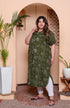Miravan Womens Plus Size Pure Cotton Floral Printed Green Button Down A Line Midi Dress