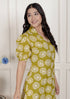 Miravan Womens Yellow Printed Puff Sleeve Floral Maxi Party Dress