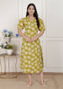 Miravan Womens Yellow Printed Puff Sleeve Floral Maxi Party Dress
