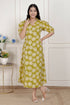 Miravan Womens Yellow Printed Puff Sleeve Floral Maxi Party Dress