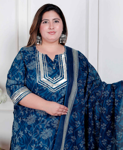 Miravan Plus Size Womens Gota Patti cotton Kurta Paired with Palazzo and Dupatta
