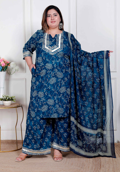 Miravan Plus Size Womens Gota Patti cotton Kurta Paired with Palazzo and Dupatta