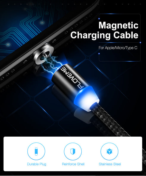 Style Make Magnetic iPhone Cable For Lightning iPhone Charging Nylon Braided LED Magnet Charger Cable USB C
