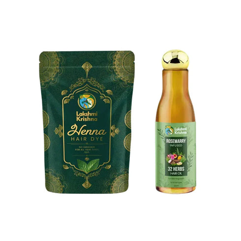 Lakshmi Krishna Naturals Henna Hair Dye + 32 Herbs Hair Regrowth Oil