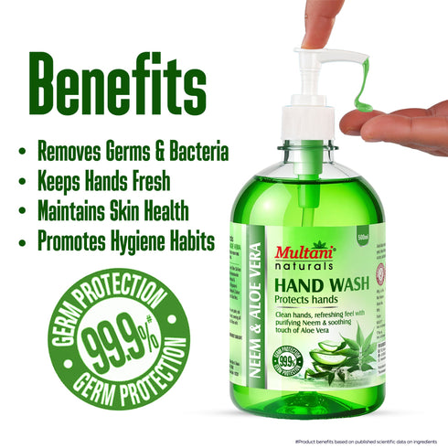Multani Pharmaceuticals Limited Multani Naturals Hand Wash Neem & Aloe Vera Clean Hands Refreshing feel with Purifying Neem & Soothing touch of Aloe Vera 99 9 Germ Protection